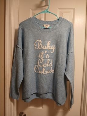 Nwt CeCe Light Blue 'Baby It's Cold Outside' Crewneck Roomy Sweater Sz.M
